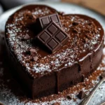 A rich and moist chocolate heart cake topped with glossy chocolate ganache and chocolate shavings.